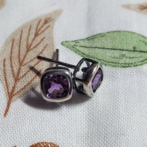 Amethyst Sterling Silver Square Studs - Picture 3 of 6